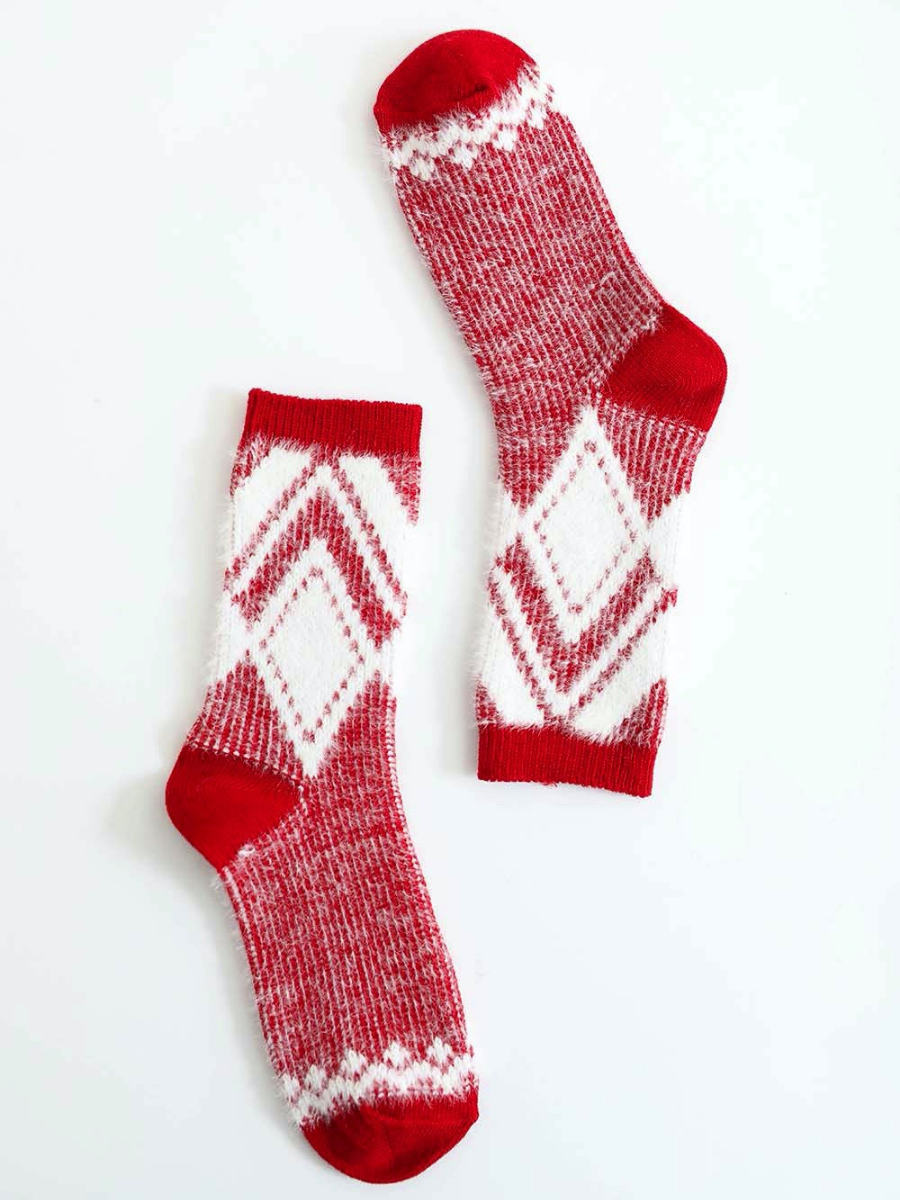 Faux Mohair Holiday Diamond Socks