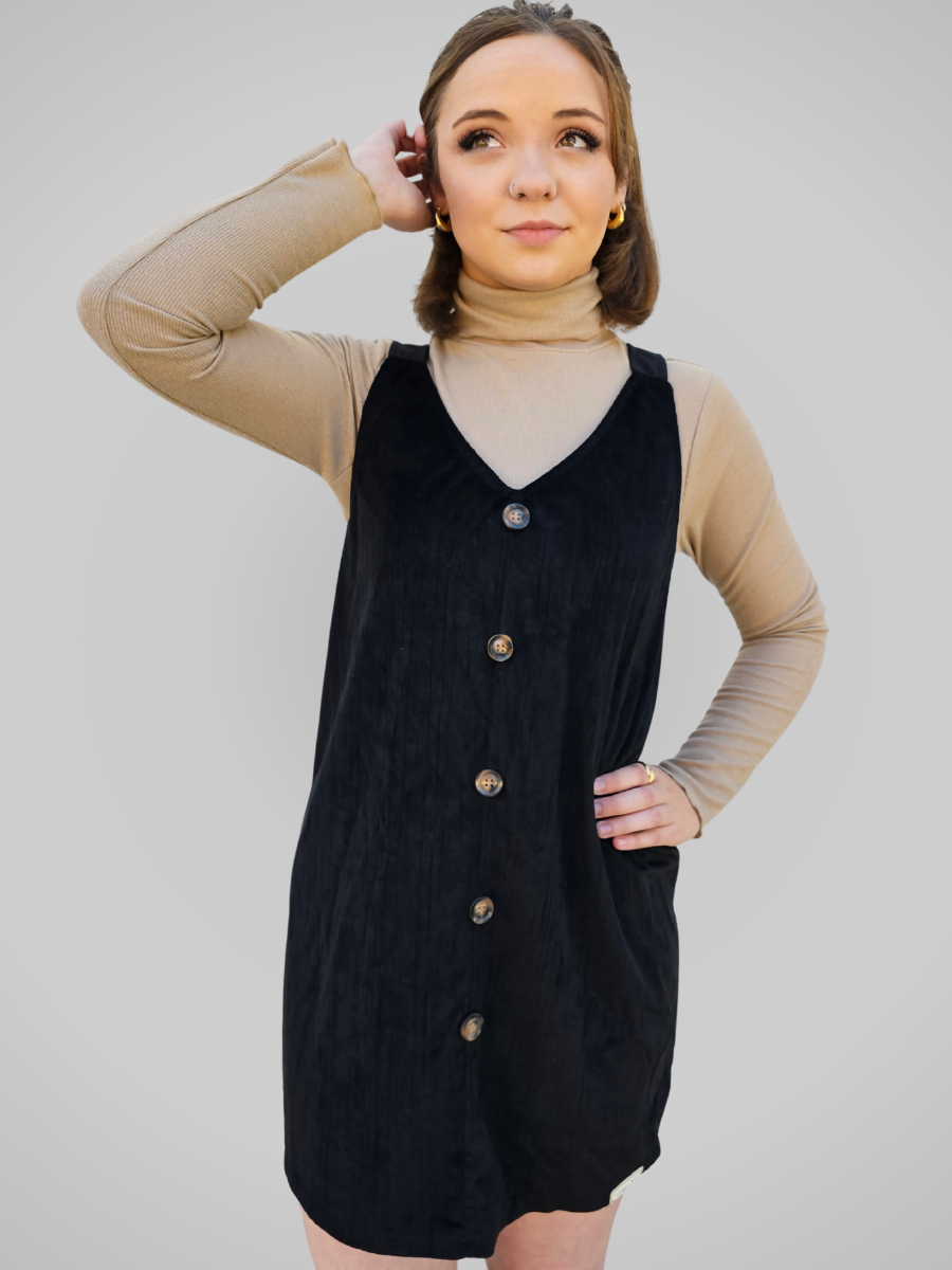 Button Front Corduroy Overall Dress