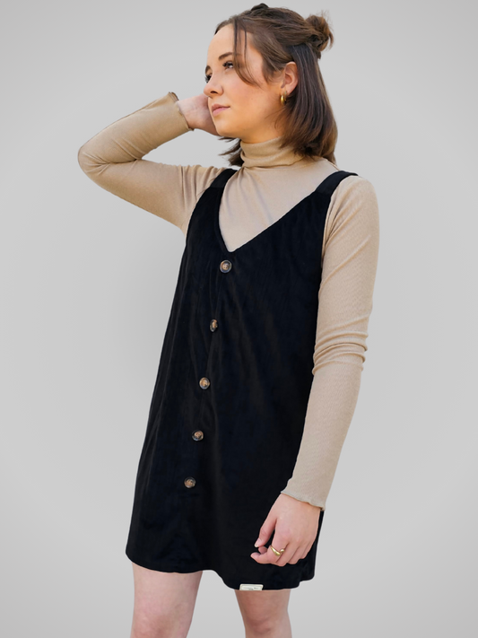 Button Front Corduroy Overall Dress