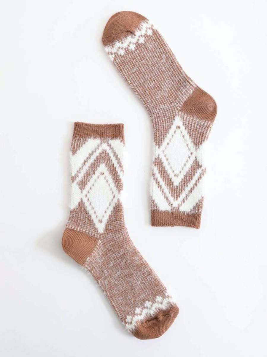 Faux Mohair Holiday Diamond Socks