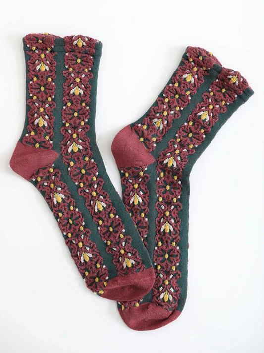 Embroidered Flower Pattern Socks